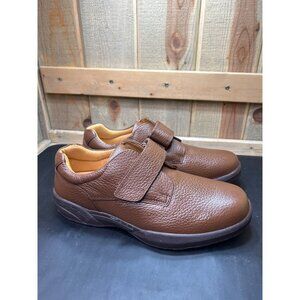 Dr Comfort Brown Leather Hook & Loop Shoes Men’s 10.5W Comfort Fit Durable Sole